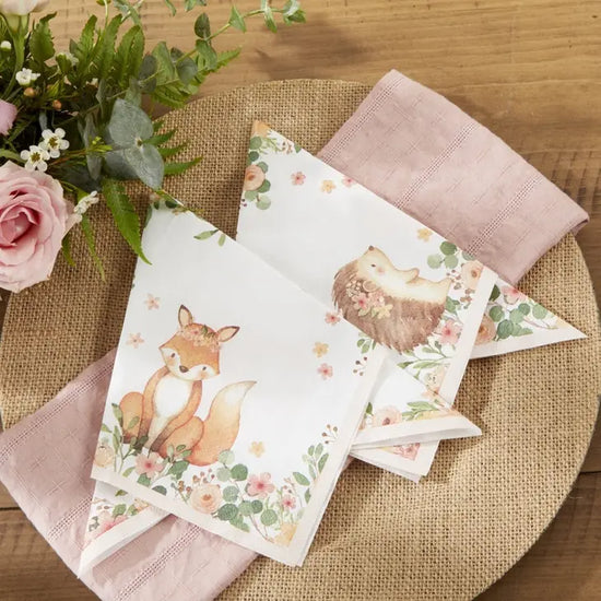 Woodland Baby 2 ply Paper Napkins Pink