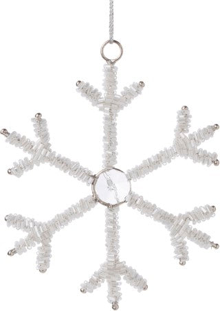 White Glass Bead Snowflake Ornament
