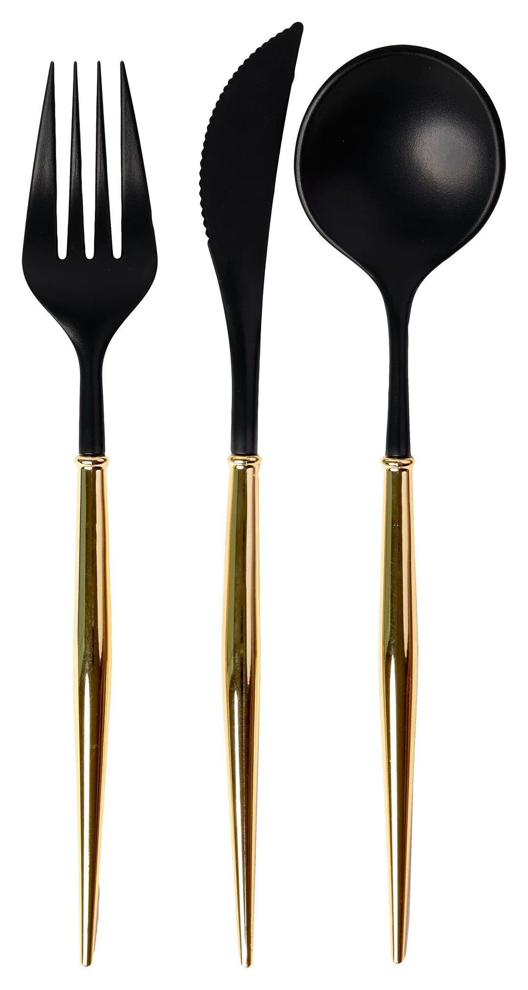 Black & Gold Assorted Plastic Cutlery Set/24 for 8 Place Settings
