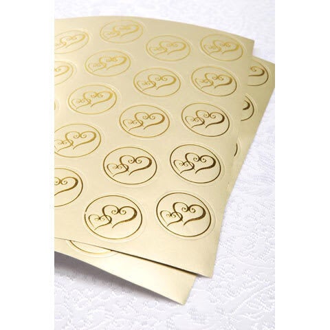 Gold Double Heart Envelope Seals, 50pcs