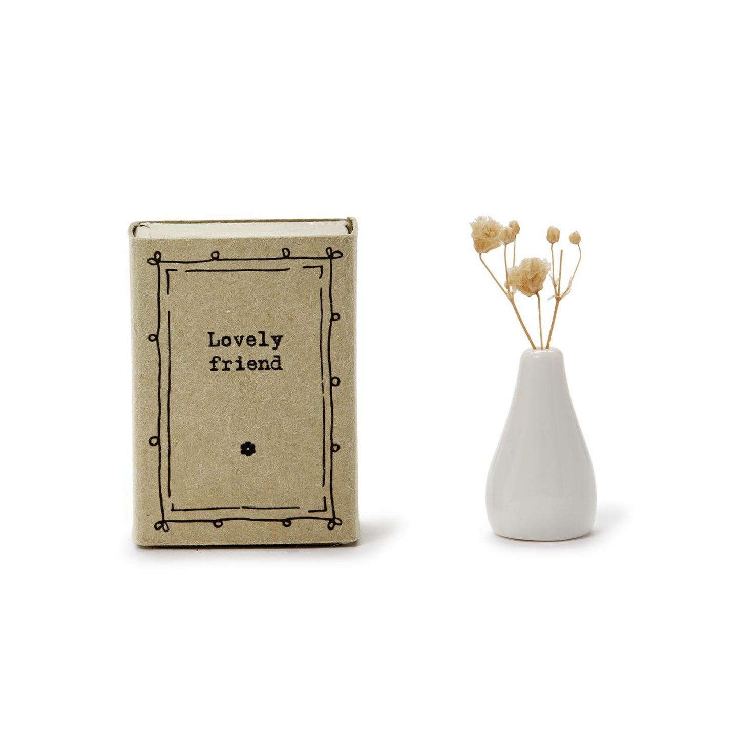 Matchbox Vase with Flowers in Gift Box with Sayings