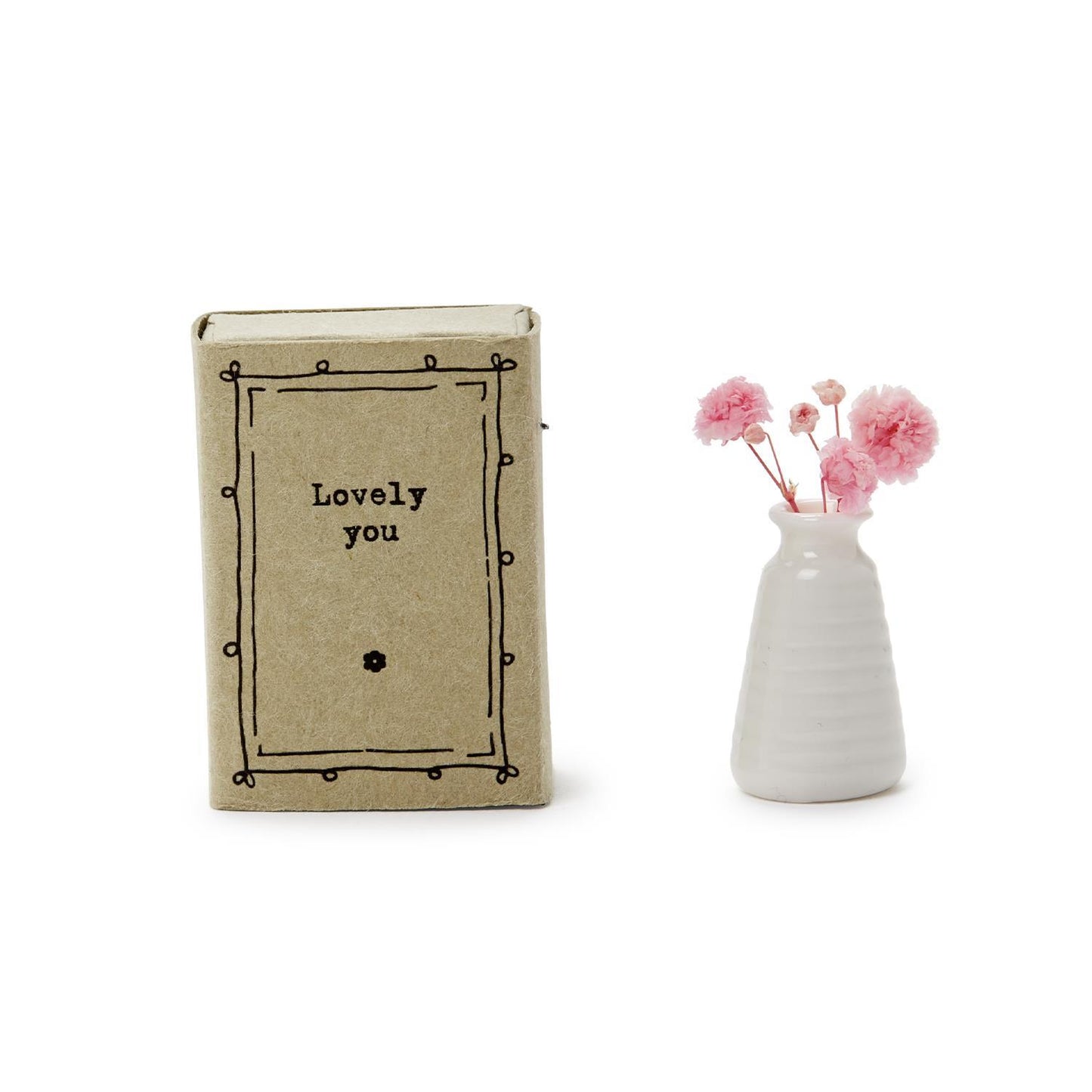 Matchbox Vase with Flowers in Gift Box with Sayings