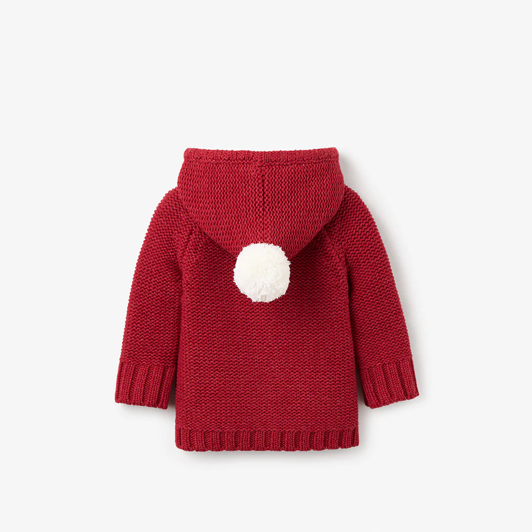 Hooded Cable Cardigan with Pom