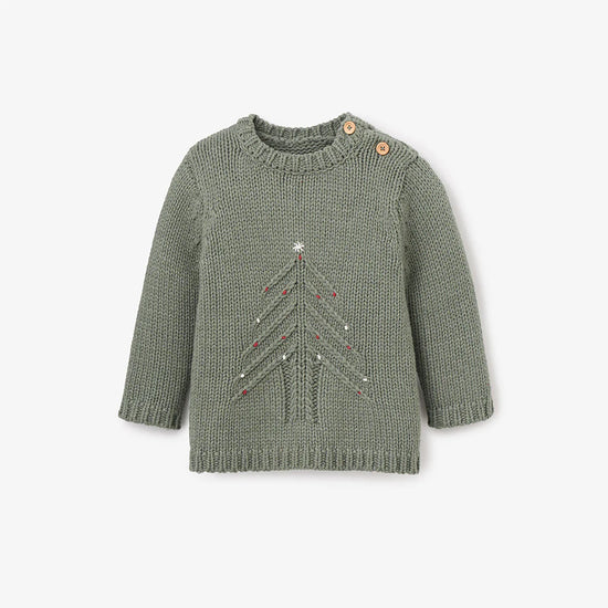 Sage Green Holiday Tree Pullover Sweater