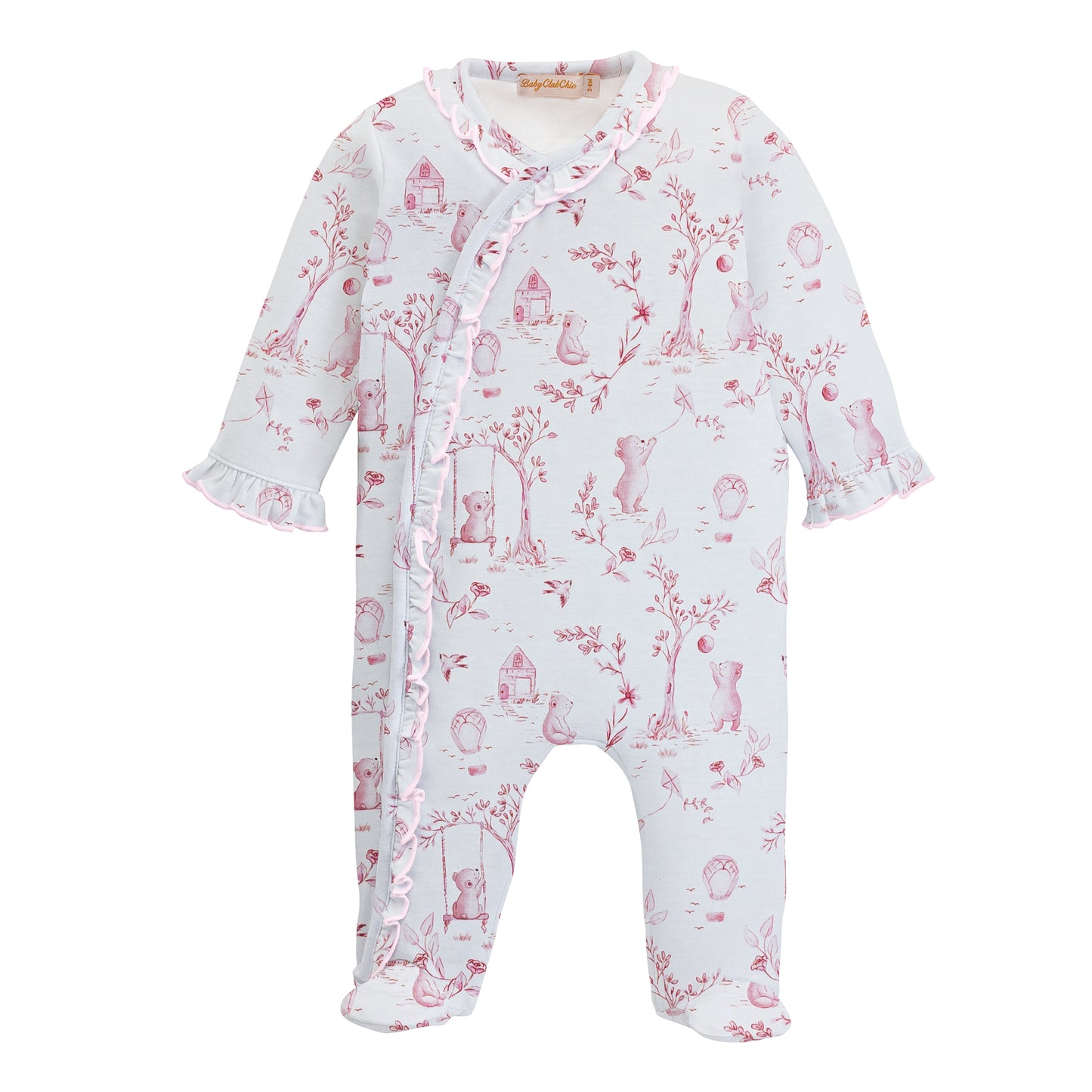 Pink Toile Footie with Ruffle