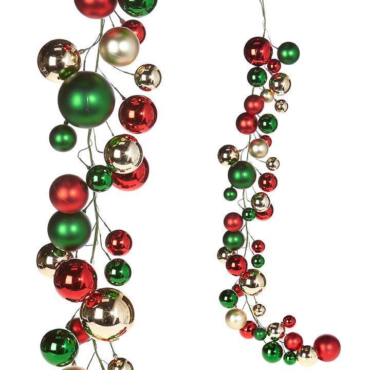 4' Red, Green and Gold Ball Garland