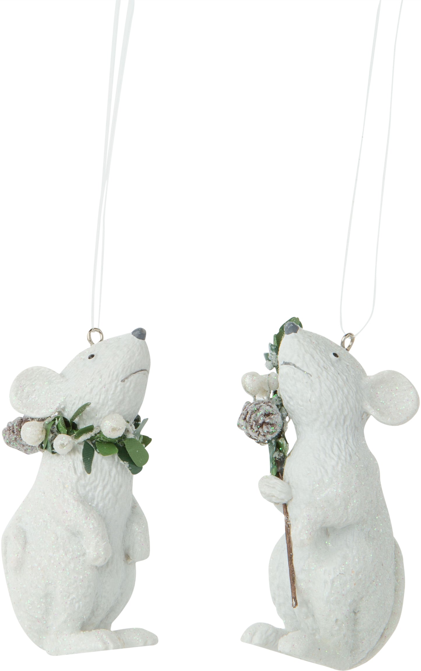 Hare Resin Ornaments- White/Green with White Glitter Berries