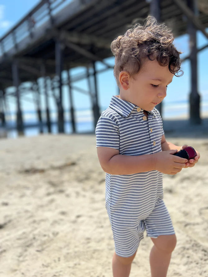 Drift Black/Cream Stripe Pique Polo Romper