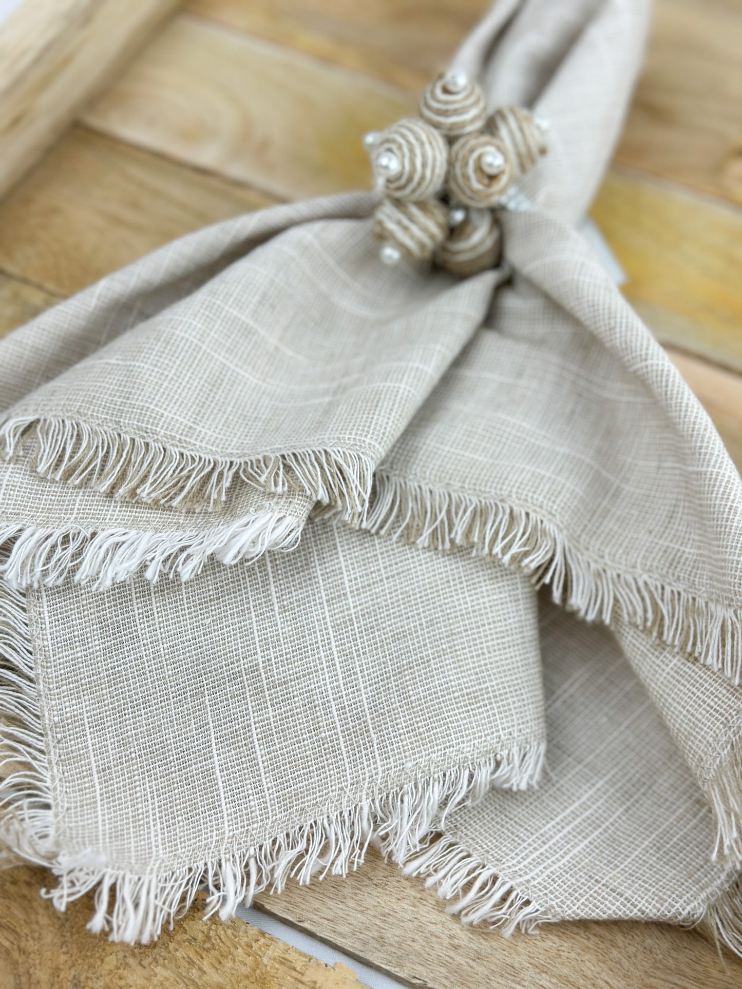 Set/4 Two Tone Fringe Napkin in Blue or Tan