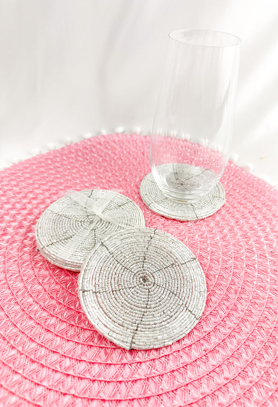 S/4 White Beaded Coasters