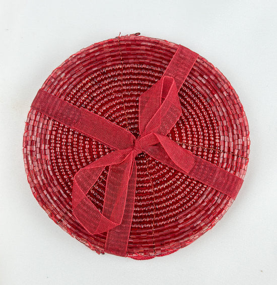 Set/4 Red Beaded Coasters