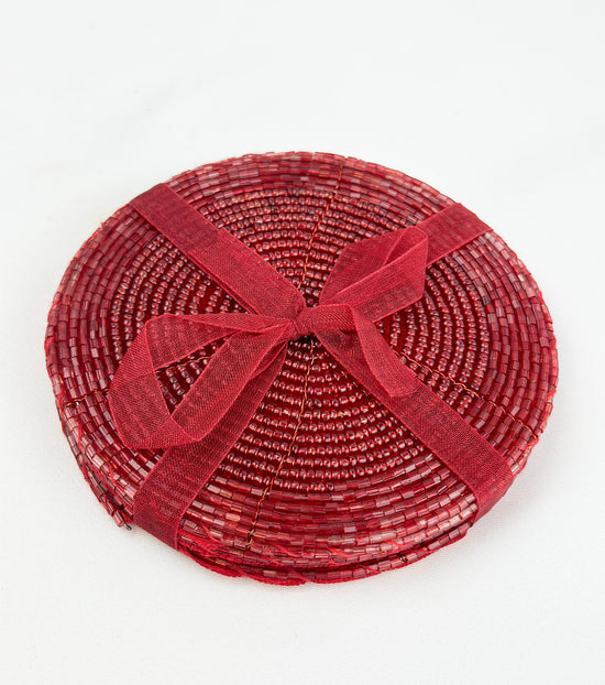 Set/4 Red Beaded Coasters