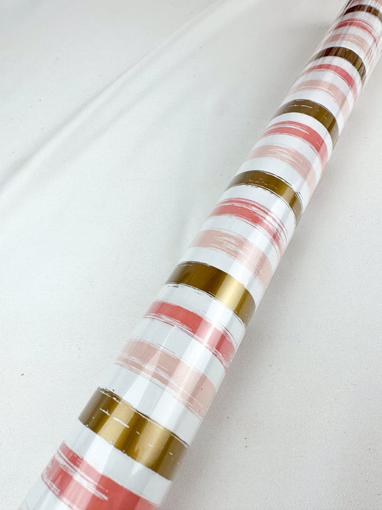 White/Pink/Metallic Gold Stripe Wrapping Paper Roll