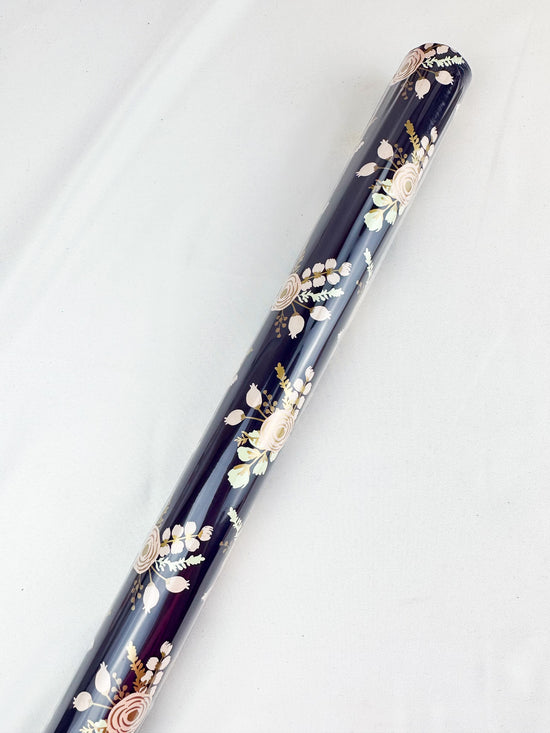 Navy Floral with Gold Accent Wrapping Paper Roll