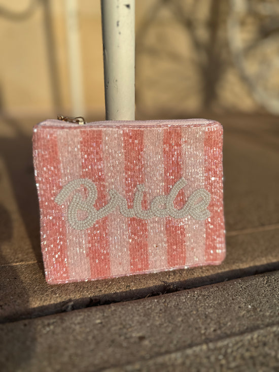 Pink Striped Beaded Bride Pouch