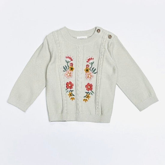 Floral Embroidered Cable Knit Baby Pullover Sweater