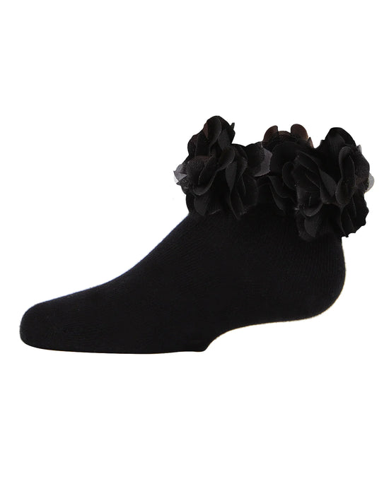 Black Floral Halo Girls Cotton Blend Anklet Socks