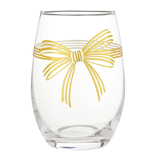 Gold Bow Stemless Wine Glass in Gift Box