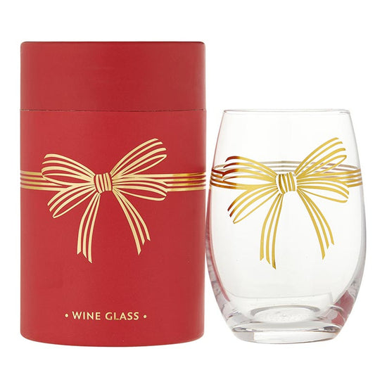 Gold Bow Stemless Wine Glass in Gift Box