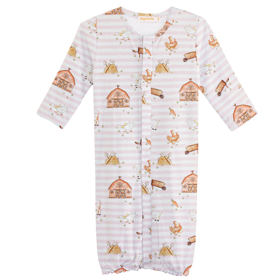 0-3M Pink Stripe Farm Convertible Onesie