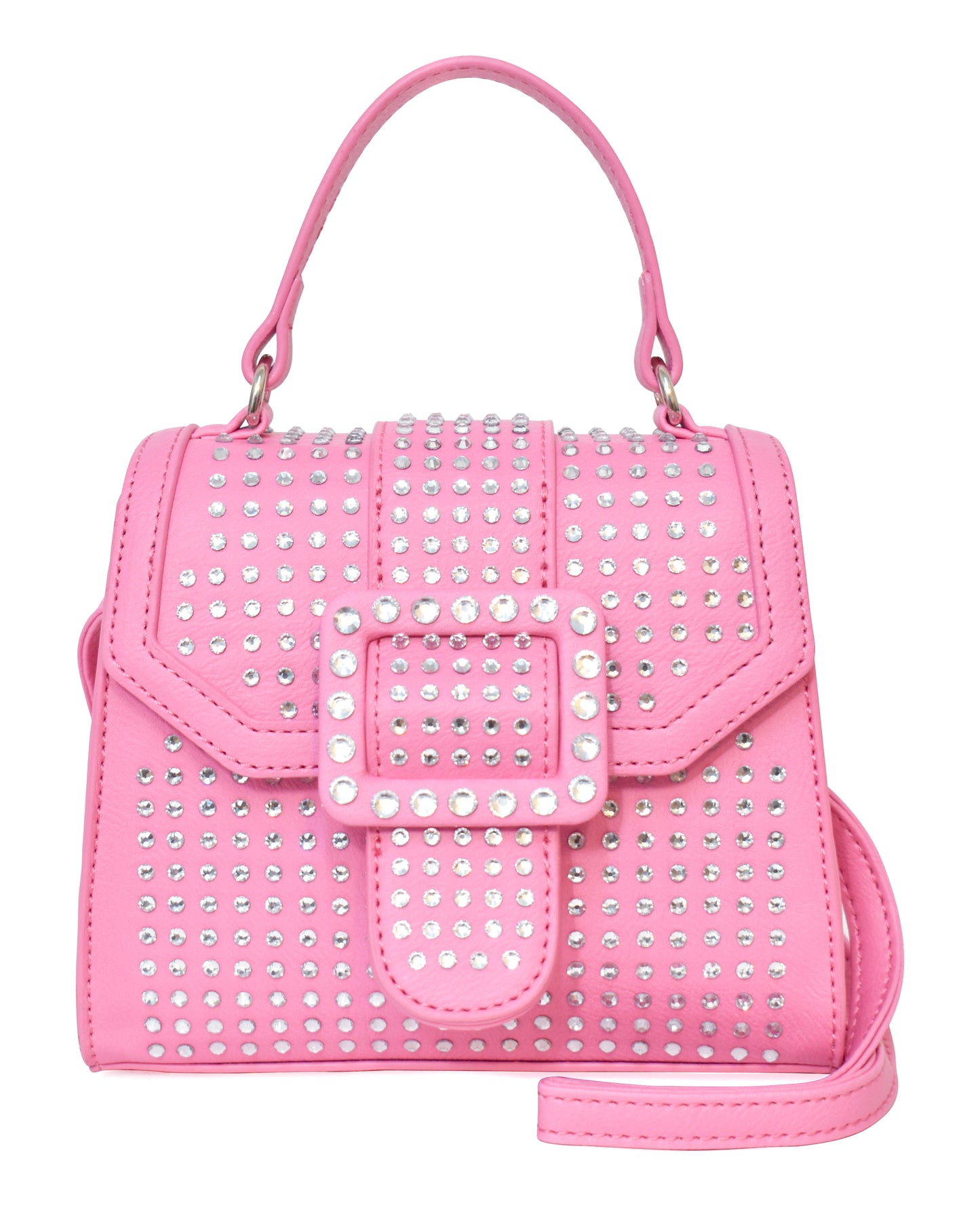 Pink Rhinestone Buckle Mini Top-Handle Bag