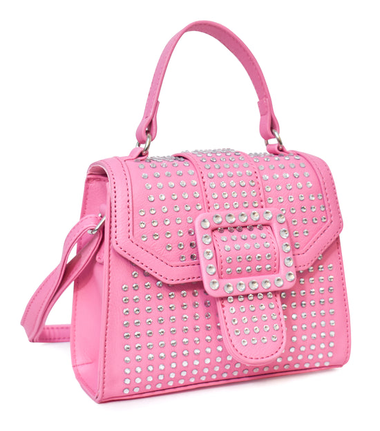 Pink Rhinestone Buckle Mini Top-Handle Bag