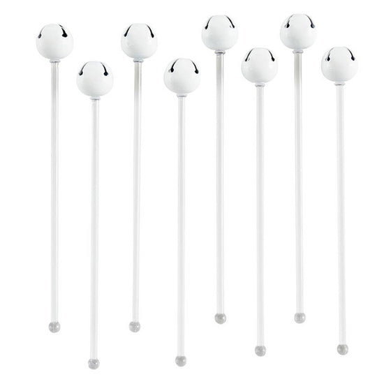 Set/8 Shiny White Jingle Bell Stir Sticks