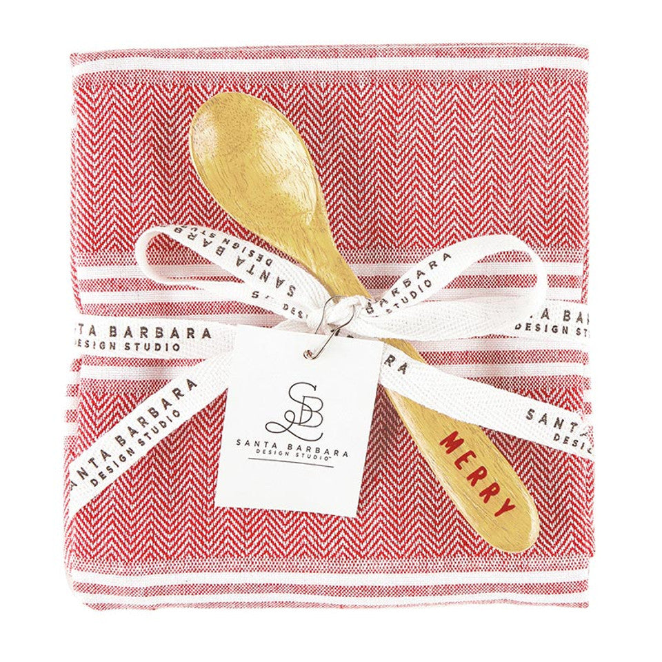 Red/White Stripe Dish Towel & Spoon Set