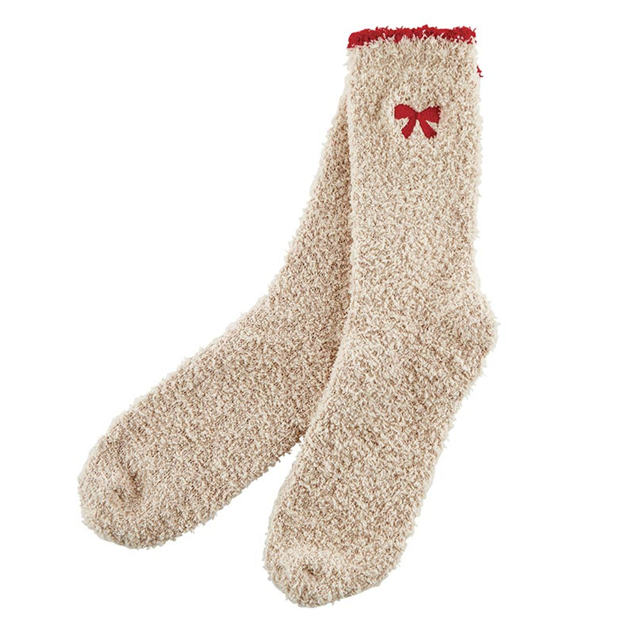 Cozy Socks in Ornament - Blush with Red Bow/Trim