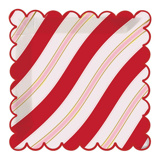 Pack/8 Candycane Stripe Foil Scallop Plates