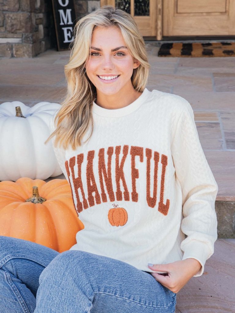 Adult Thankful Braided Crew Pullover