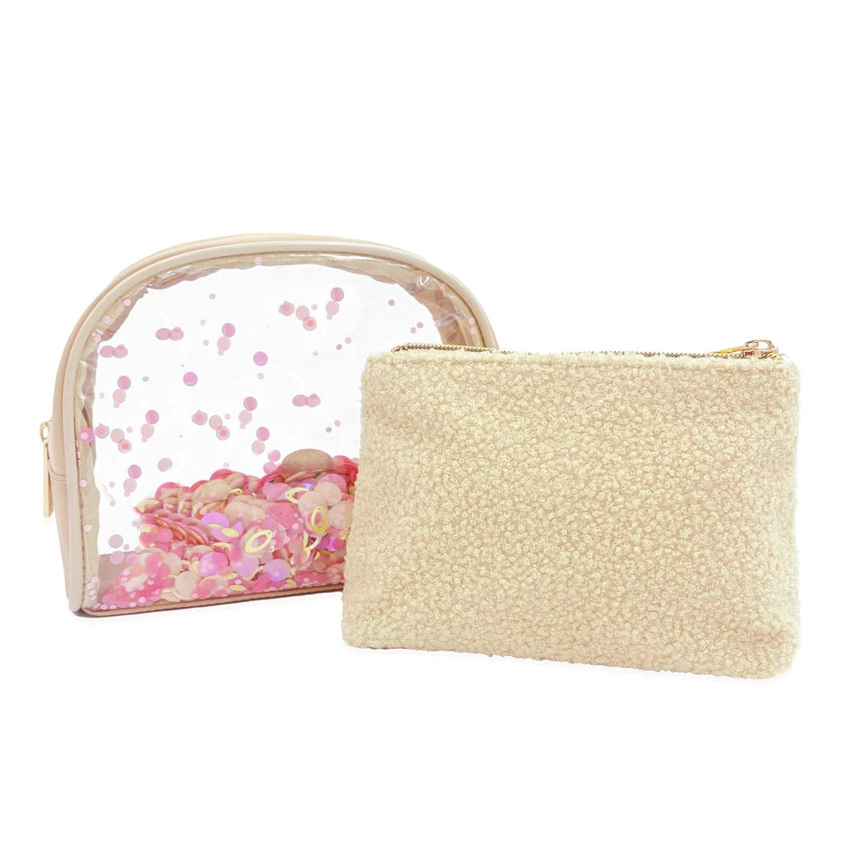 S/2 Cream & Pink Glitter Bags