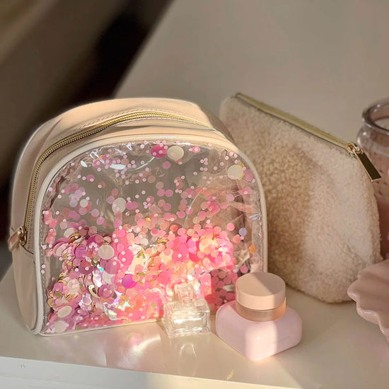 S/2 Cream & Pink Glitter Bags