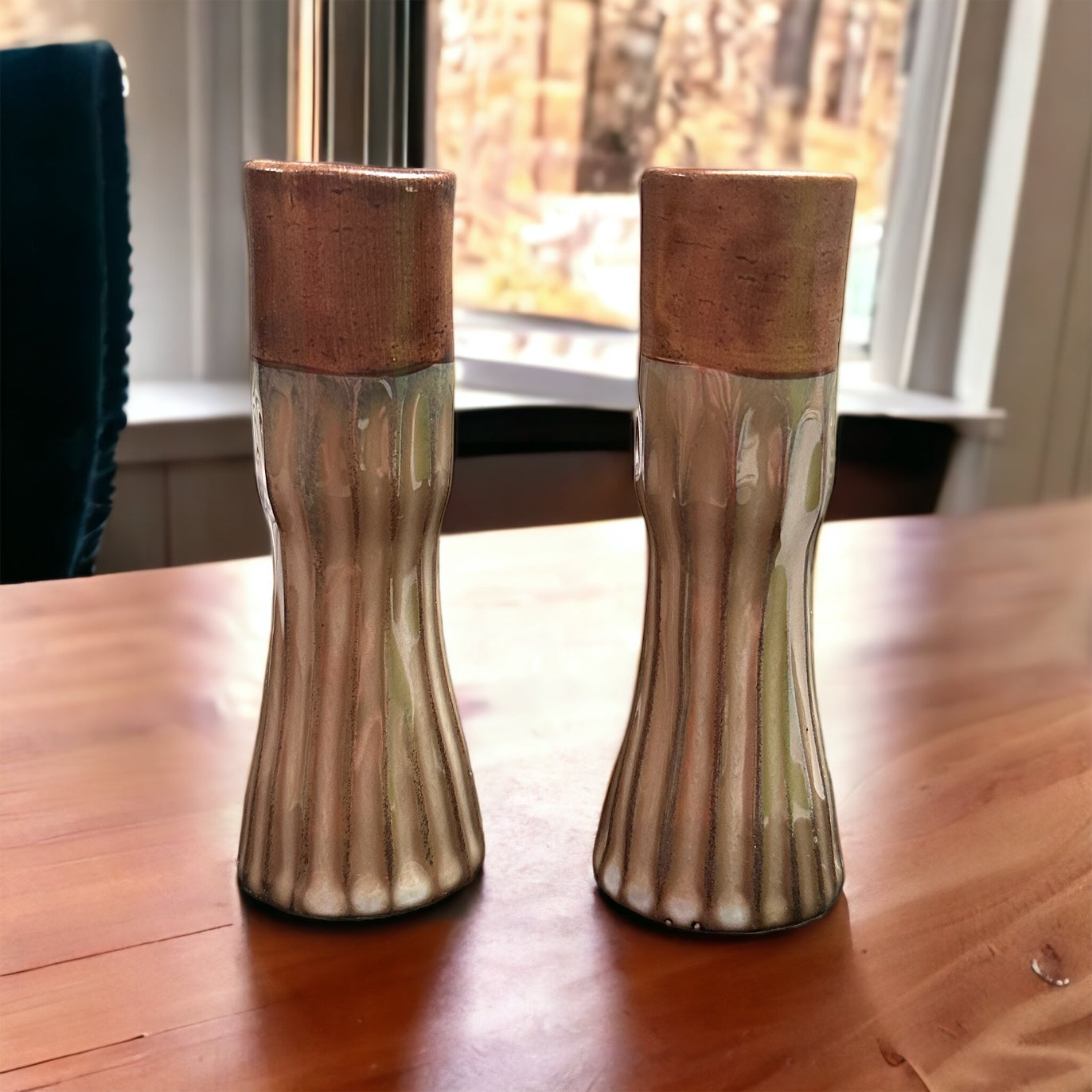 Ceramic Brown/Taupe Candlestick Holders