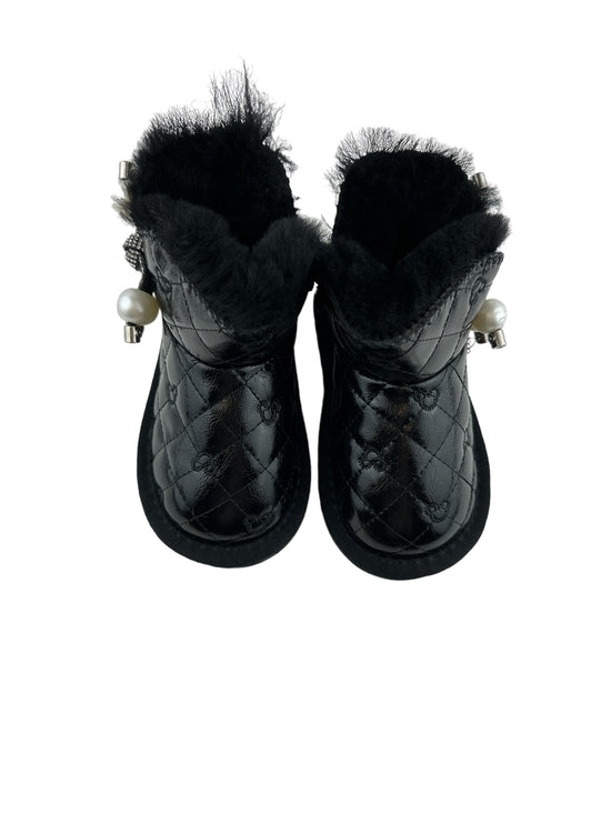 Fur Trim Pearl Charm Quilted Boots
