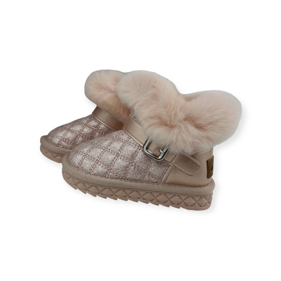 Pink Fur Trim Quilted Boots