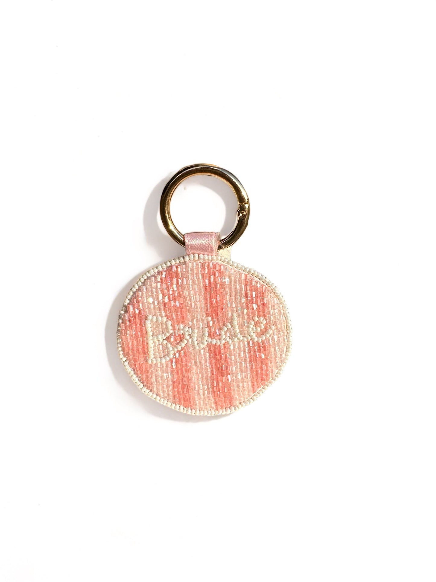 Pink Striped Beaded Bride Keychain