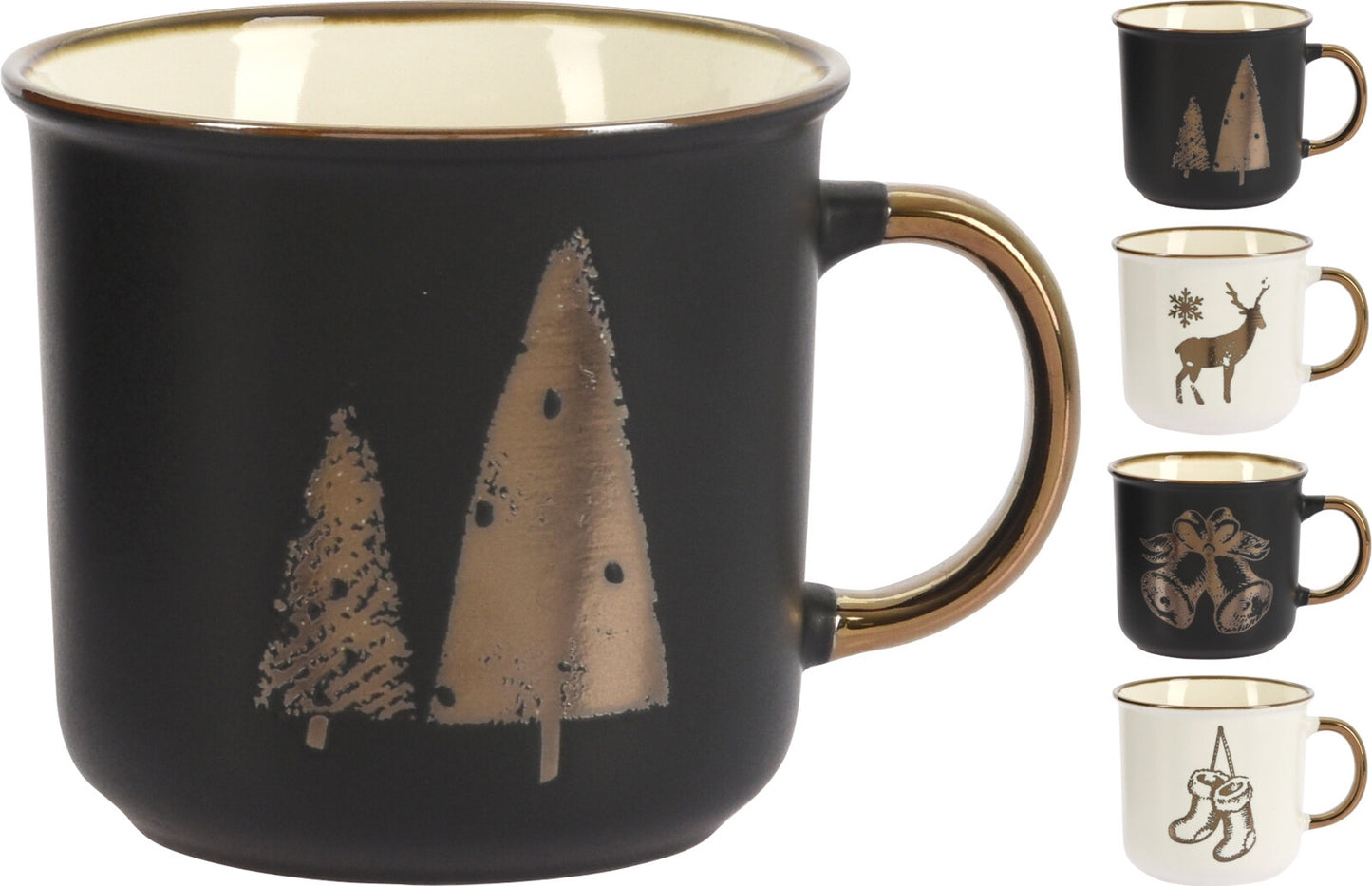 Bone Mugs with Metallic Holiday Accents
