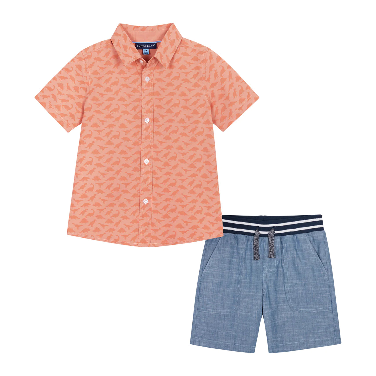 Baby Boy Dino Print Button-Up & Short Set