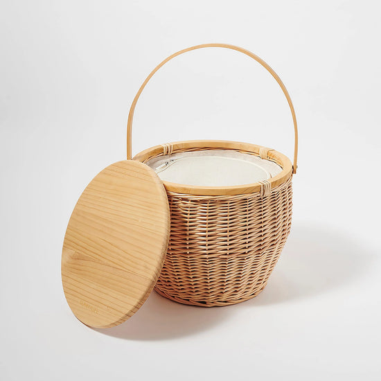 Round Picnic Basket Cooler Natural