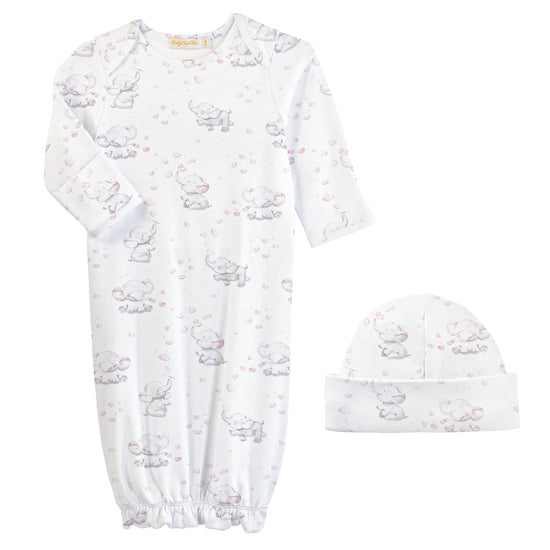 0-3M Pink Bubbly Elephant Gown & Hat Set