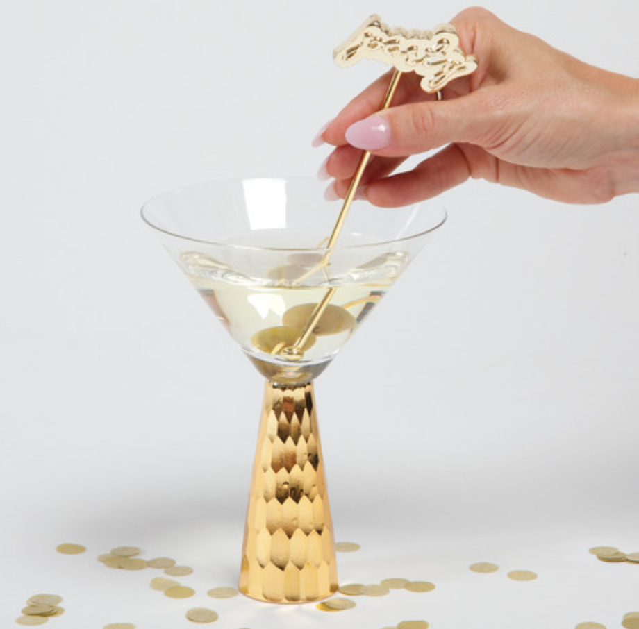 Hammered Martini Glass with Gold Geo