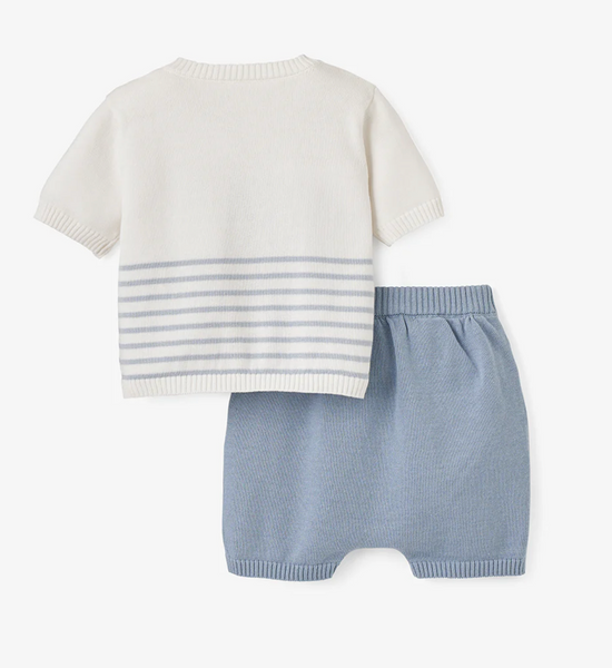 Whale Striped Knit Short Set