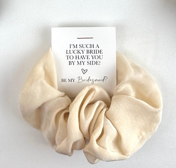 'I'm Such A Lucky Bride To Have You By My Side!'' Satin Hair Scrunchie