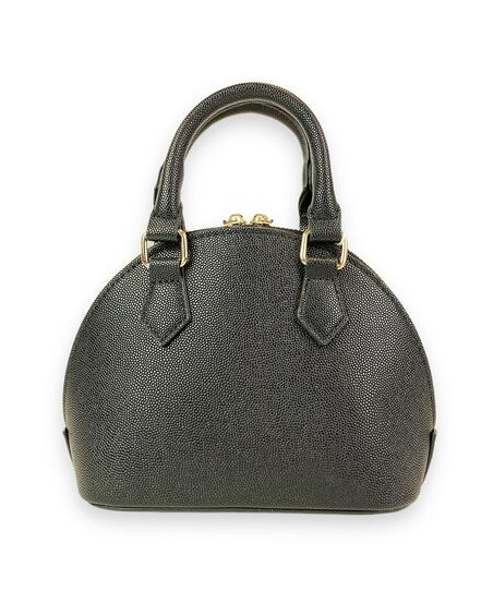 Pearl Studs Black Leather Satchel Bag