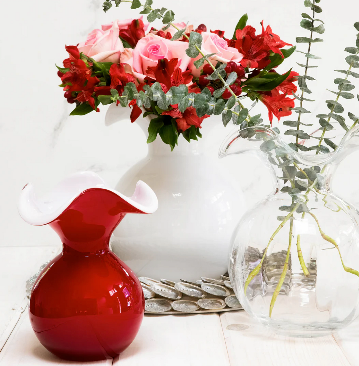 Hibiscus Glass Red Small Fluted Vase