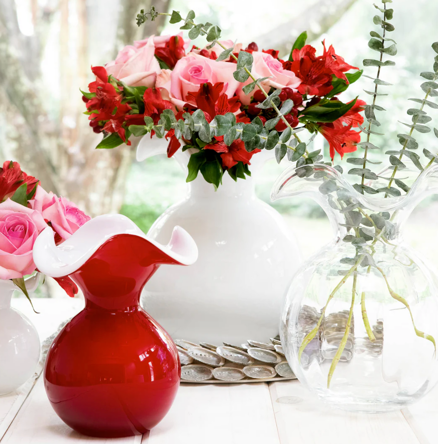 Hibiscus Glass Red Small Fluted Vase