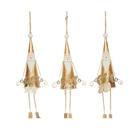 Tin Golden Santa Ornaments with Dangling Legs