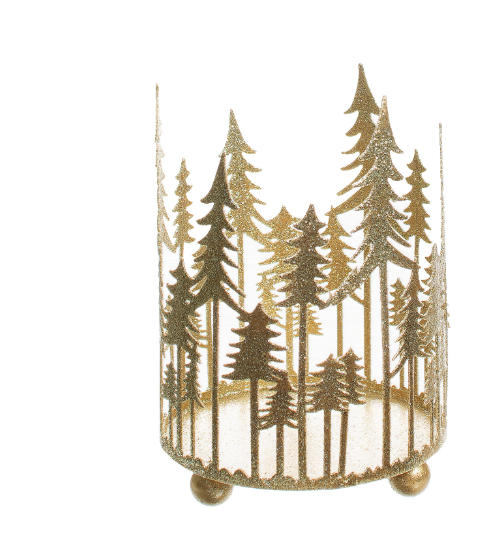 Gold Glitter Metal Fir Tree Landscape Votive Holder