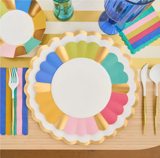 Scalloped Dinner Paper Plates Multicolor Set/8